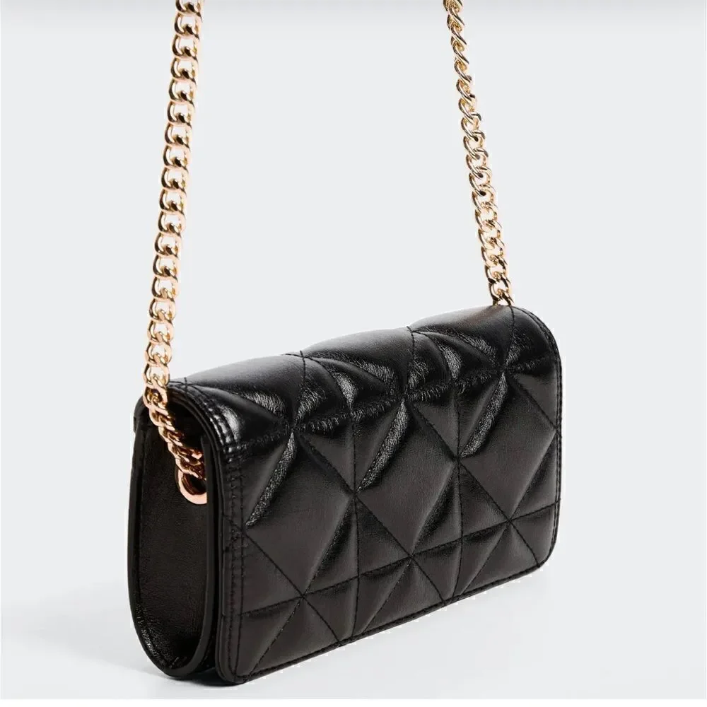 MANGO Quilted bag with chain handle in black NWT